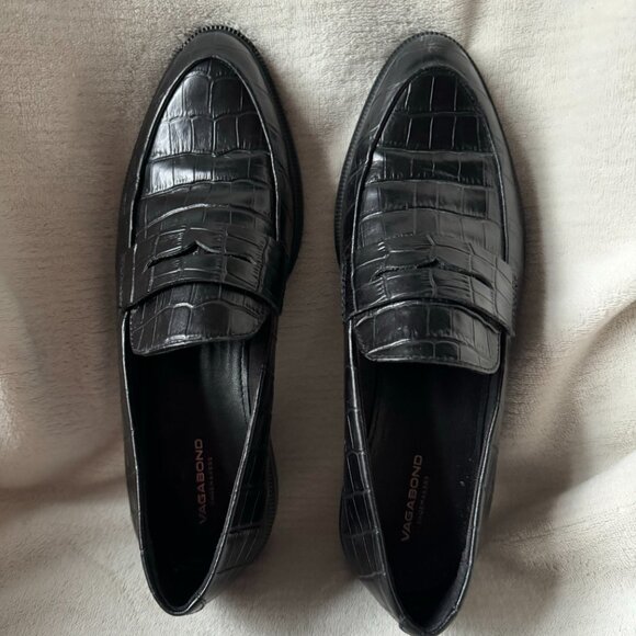 Vagabond Frances Croc Embossed Leather Black Loafers - Size 38 - Picture 2 of 7